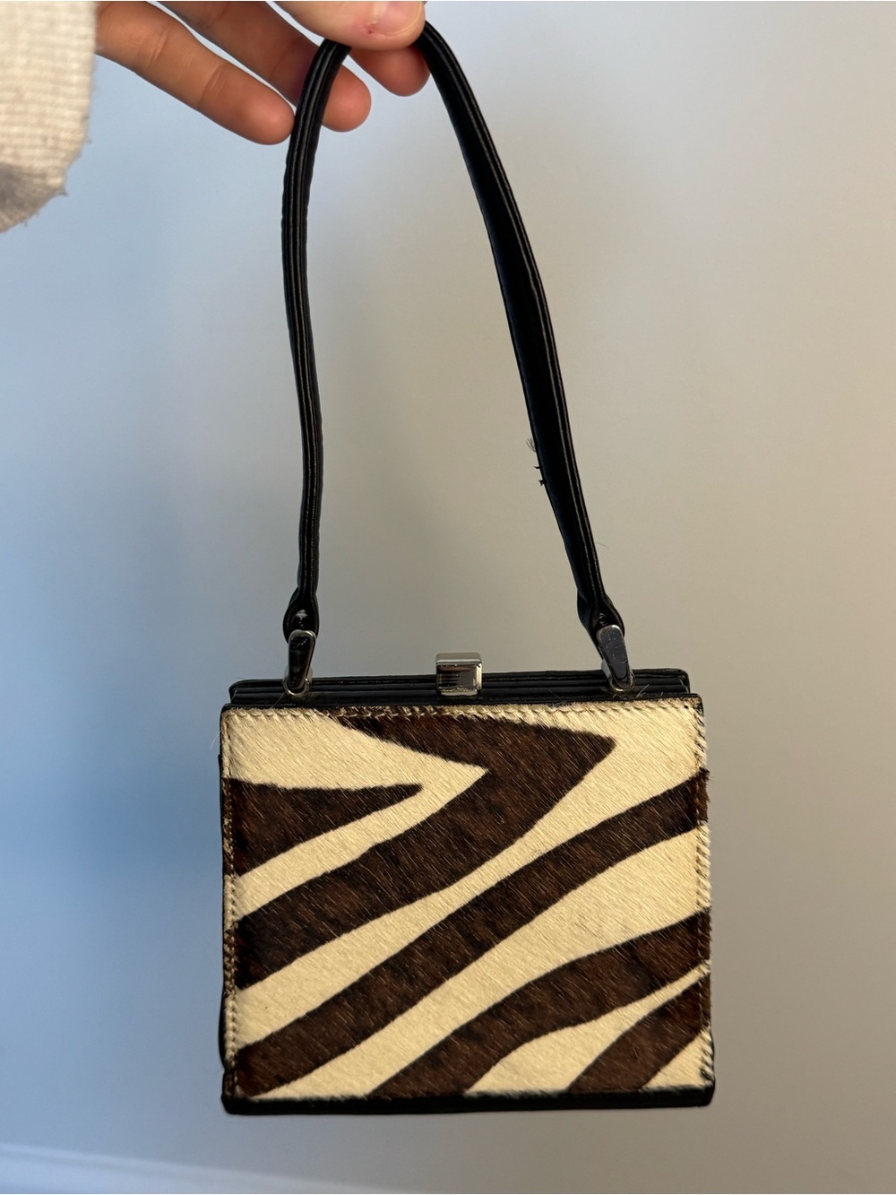Vintage Adrienne Vittadini Zebra Print Stenciled Haircalf Clutch Bag